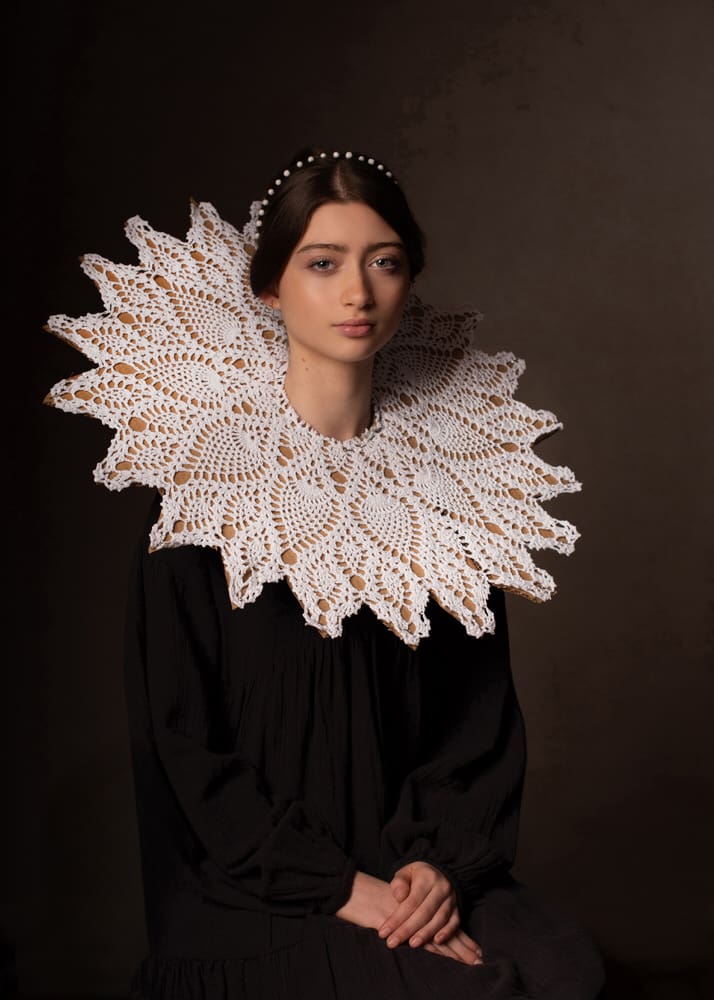 Fine art portrait from the Modern Heirlooms series featuring a sculptural collar made from repurposed materials