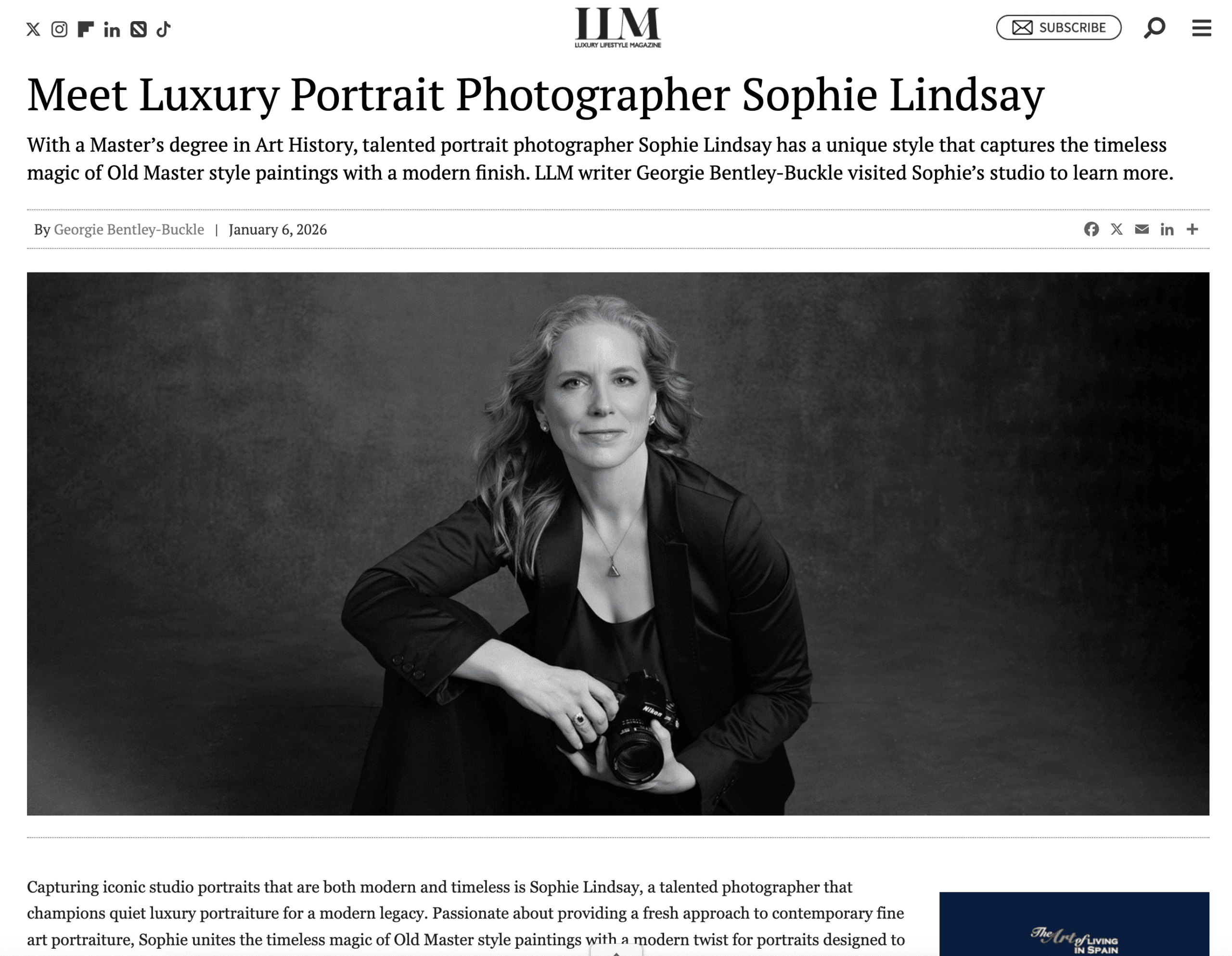 Screenshot of Sophie Lindsay feature in Luxury Lifestyle Magazine